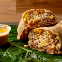 Spicey Chipotle · Pinto mash, tomato pico, brown rice, vegan cheddar, chipotle peppers? And spicey chipotle sa...