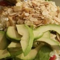 Avocado Salad · Spring mixed greens and chopped iceberg lettuce, shredded mozzarella, avocado, toasted almon...
