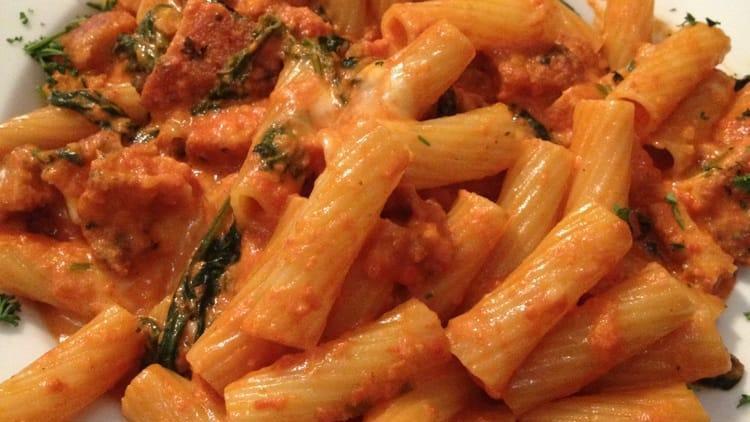 Penne Alla Vodka · Creamy vodka pink sauce, sauteed with imported diced prosciutto, served over penne pasta