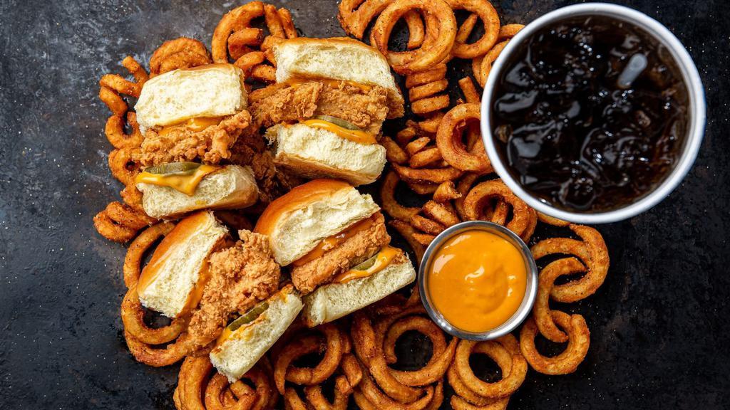 Sunday Chicken (4-Slider Combo) · Crispy fried chicken, crunchy pickles and our delicious Fry Sauce. So good that we serve it seven days a week. Comes with free curly fries, our soon-to-be-famous Fry Sauce & a drink.