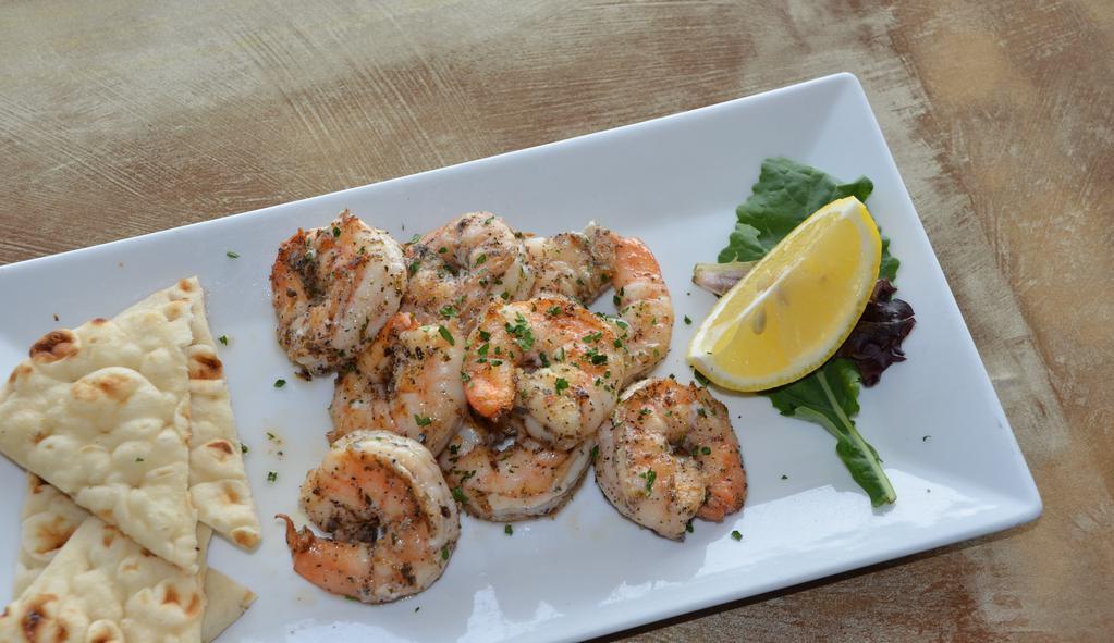 Shrimp Sticks · Jumbo shrimp, marinated and grilled. Served with pita.