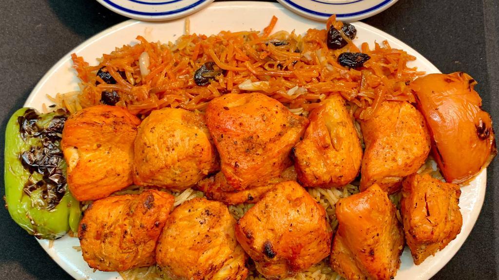 #16 2 Chicken Tikka With Qabuli Rice And Salad · 