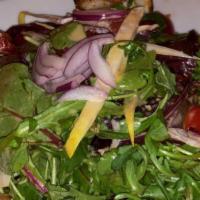 Mesclun Salad · Mixed seasonal greens tossed in a house vinaigrette.