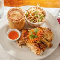 Combination Bbq Chicken · Marinated thai herbs with sweet chili sauce and accompanied by papaya salad and sticky rice.