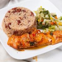 Steamed Salmon Dinner · Most popular. Served with chef salad, steamed vegetable, rice or rice and peas.