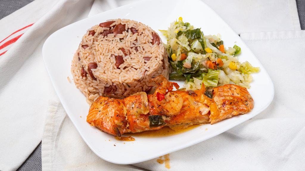 Steamed Salmon Dinner · Most popular. Served with chef salad, steamed vegetable, rice or rice and peas.