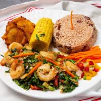 Shrimp & Vegetables Dinner · Served with chef salad, steamed vegetable, rice or rice and peas.