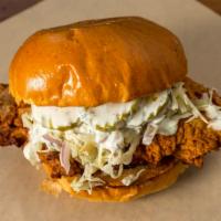Southern Style Fried Chicken · Classic buttermilk batter, extra crispy fried chicken with pickled slaw, buttermilk dill ran...
