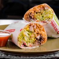Grilled Chicken Burrito · Large flour tortilla filled with melted cheese rice, black bean, lettuce, tomato, guacamole,...