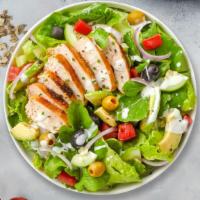 Salad O'Cluck · Mixed greens, chicken, tomato, onion, cucumber, olives, and avocado tossed with house dressi...