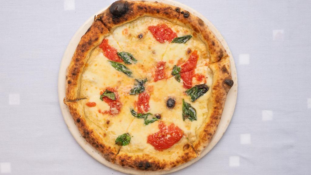 Donna Margherita · Imported fresh mozzarella, San Marzano tomato sauce, Pecorino cheese and extra virgin olive oil.