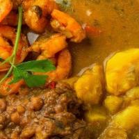 Curry Shrimp · Served with one side and your choice of rice.