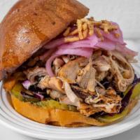 P&C Build Your Own Bbq Sandwich · Choice of protein served on a brioche bun with pickles, cabbage, pickled onions, crispy onio...