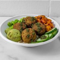 V23 Edgy Veggie Rice Bowl · Choice of Protein over Jasmine Rice, Cabbage, Cucumber, Roasted Broccoli & Mushroom, Edamame...