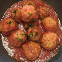 Rigatoni & Meatballs · Gluten free rigatoni pasta with rich marinara sauce , parmesan cheese and homemake meatballs.