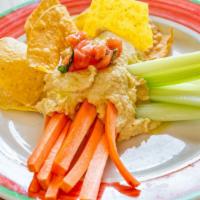 Homemade Hummus · Tortilla chips, carrots, and celery.