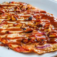 Bbq Chicken Delight Pizza · BBQ chicken, red onion, mozzarella cheese, and tomato sauce.
