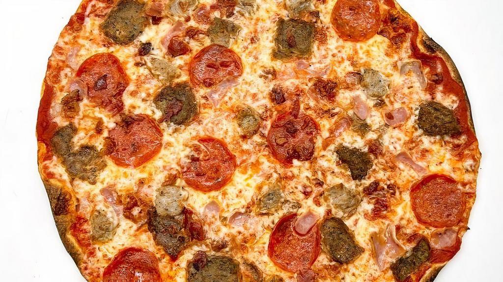 Meatlovers Pizza · Classic red sauce, shredded mozzarella, parmesan, sausage, pepperoni,sliced meatballs, smoked ham