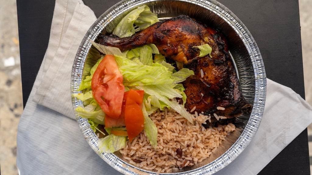 Jerk Chicken Dinner · Served with choice of salad and side.