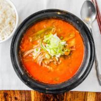Spicy Beef Soup With Vegetables (Yook Gae Jang) · Spicy Korean soup with shredded beef and vegetables.