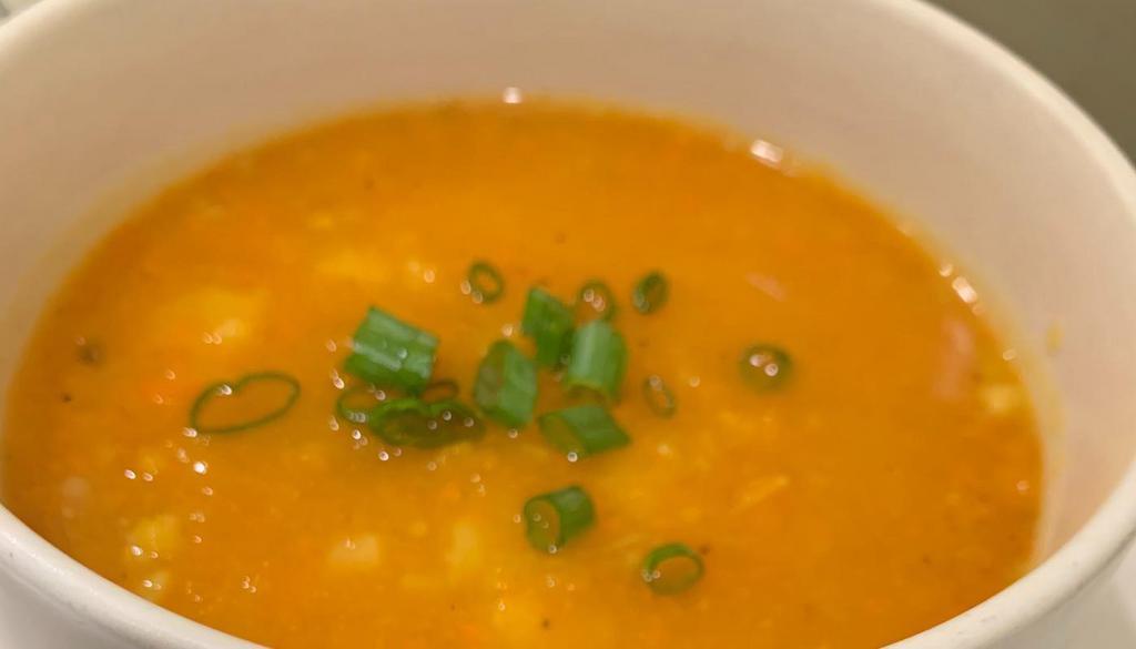Butternut Squash Soup · The tastiest, purest pumpkin soup on the planet, with extra hidden nutrients. Oil-free, gluten free, healing food that puts the body into a deeper cleanse mode. Served with sliced scallions.