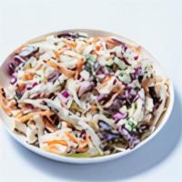Coleslaw · Finely shredded raw cabbage with a salad dressing.