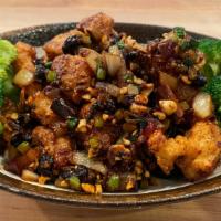 Black Bean Garlic Popcorn Chicken 干烧豆豉鸡丁 (Includes Peanuts) · Popcorn Chicken wok fried w/ black bean garlic sauce (INCLUDES PEANUTS)
