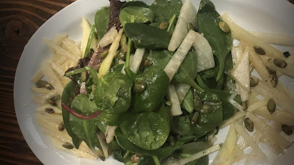 Maria Elena'S House Salad · Mix greens, jicama, green apple, pumpkin seeds and tamarind vinaigrette.