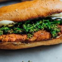 Broccoli Rabe · Choose your protein:. House-breaded Chicken or Sweet sausage. Topped broccoli rabe, roasted ...