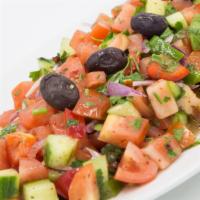 Shepherd’S Salad (Coban Salatasi) (Large) · Chopped cucumber, tomato, bell pepper, parsley and red onion tossed in our special dressing.