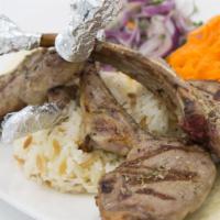 Lamb Chop (Pirzola) · Char grilled baby lamb chops, served with traditional rice.