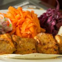 Lunch Chicken Shish · Tender cubes of marinated in our chef's unique seasonings and char-grilled to perfection on ...
