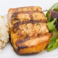 Lunch Salmon Grill · Salmon seasoned with our special spices, served with  jasmine rice and green garnish
