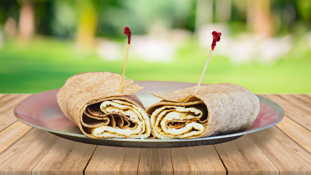 The Anna · 5 egg whites with honey turkey in whole wheat wrap.