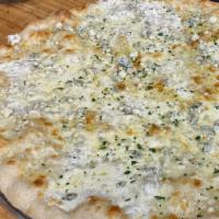 Al Formaggio White Pizza Large · Large.  Pizza dough (high gluten flour, yeast, water, salt and olive oil) mozzarella cheese,...