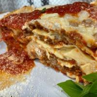 Lasagna Bolognese · Pasta lasagna sheet, mozzarella cheese, parmesan cheese, ricotta cheese, ground beef, garlic...