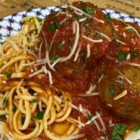 Spaghetti Meatballs · Ground beef, garlic, parsley, parmesan cheese, egg, bread crumbs, pasta spaghetti, and tomat...