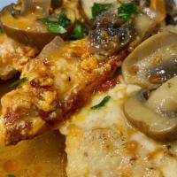Chicken Marsala · chicken breast, flour, marsala wine, mushrooms, chicken broth, salt & pepper