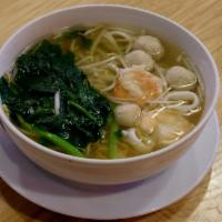 Seafood Noodle Soup · Jumbo shrimp, squid, crab stick, and fish ball. Served with your choice of noodle.