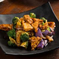Three Delight · Tofu, broccoli, and eggplant.