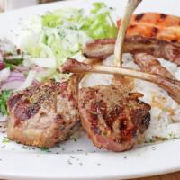 Lamb Chops · Pirzola. Lamb chops grilled to your taste. Small 2 pieces of lamb chops, large is 4 pieces.
...
