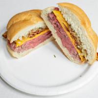 Montauk · Roast beef, bacon, cheddar, caramelized onions & chipotle mayo.