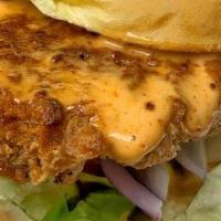 Fried Chicken Sandwich · breaded chicken breast, fried to a golden brown and served on a toasted potato roll with let...