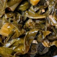 Collard Greens · wholesome collard greens, chopped and sautéed with house spices, garlic and pork fat