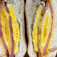 Taylor Ham, Egg & Cheese · on a roll.