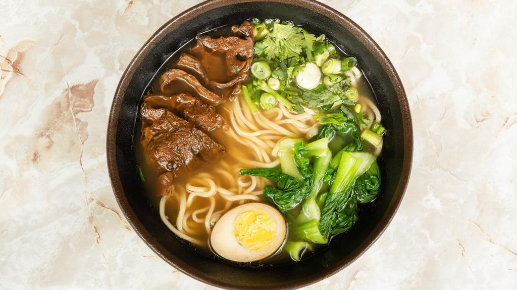 Braised Beef Ramen / 红烧牛肉面/刀削面 · Soysauce braised beef in the noodle soup with hand pulled noodle or sliced noodle.
