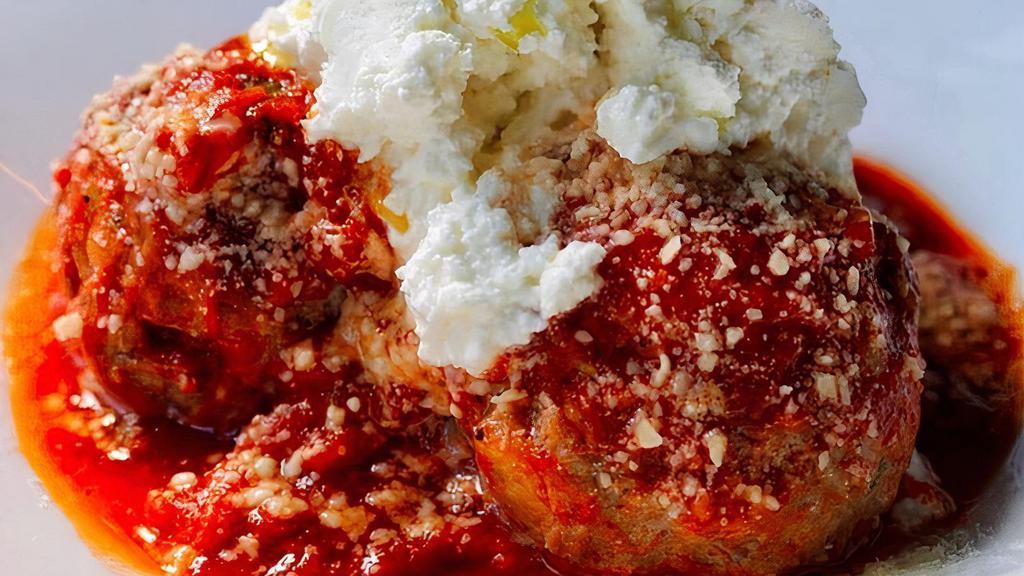 Grandma'S Beef Specialty · traditional Italian meatballs in a San Marzano tomato sauce, topped with fresh ricotta.
