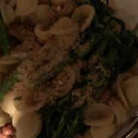 Little Ears Of Apulia · orecchiette pasta with Italian sweet sausage, broccoli rabe, toasted bread crumbs, fennel po...