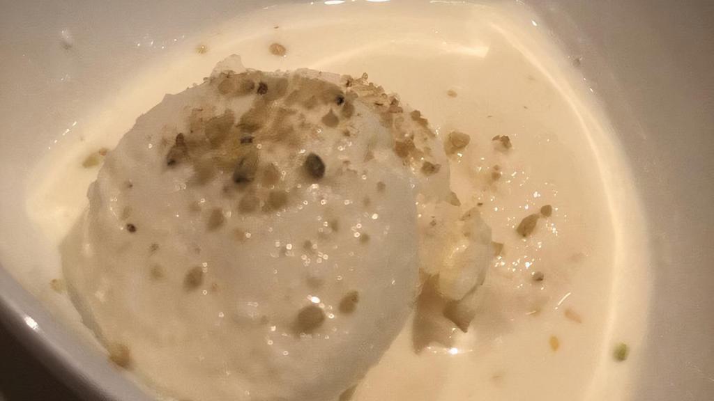 Ras Malai · Sweet cottage cheese dumplings flavored with saffron and cardamom.