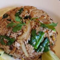 Salty Fish Fried Rice · white rice sautéed with salty fish, Thai broccoli & egg